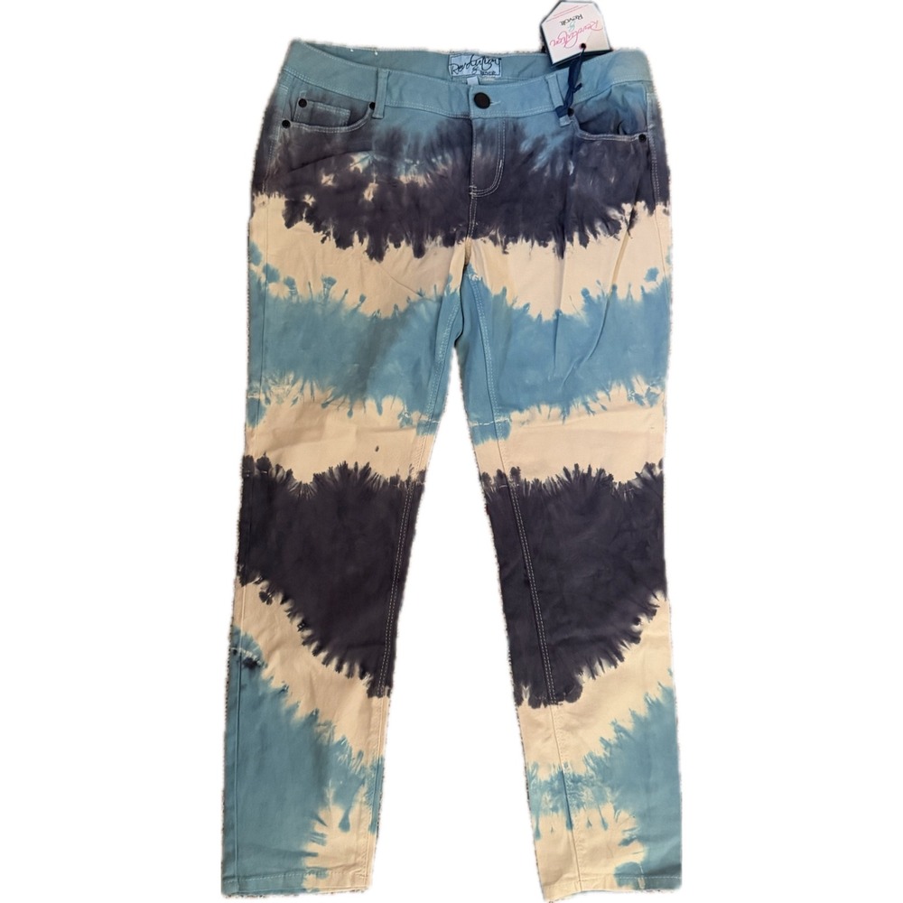 Revolution by Revolt Womens Tie Dye Skinny Jeans Blue Navy Cream Size 13 NWT